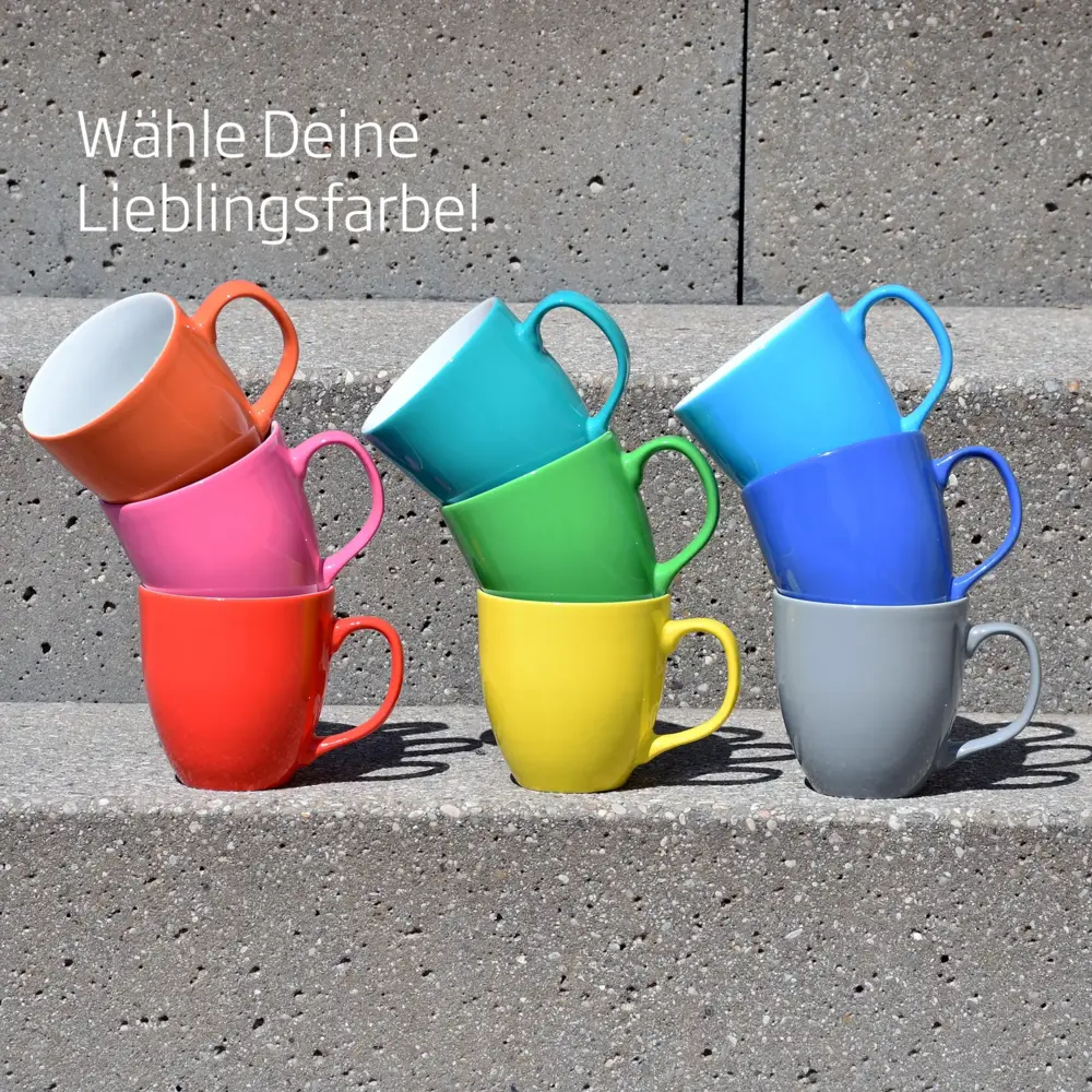 Jumbotassen mit glänzender Oberfläche in vielen Farben