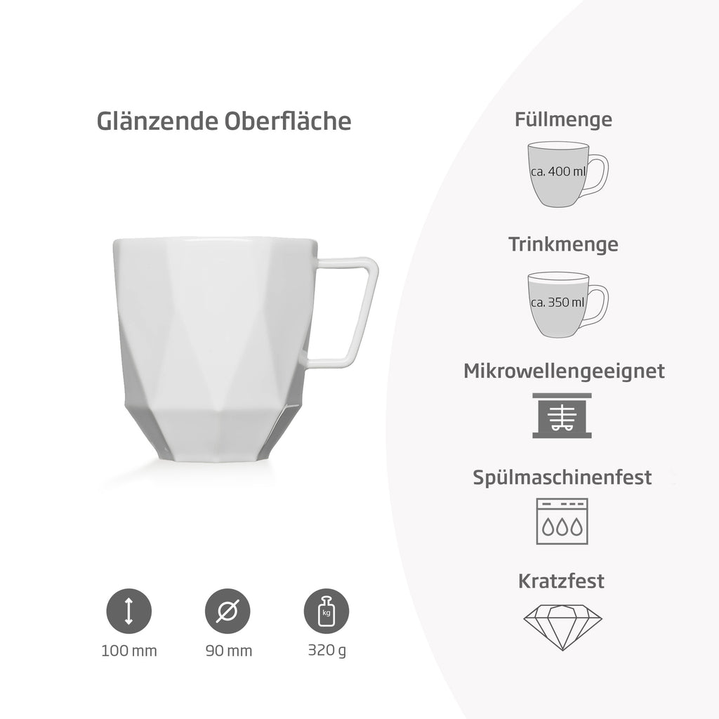 Produkteigenschaften Designtasse Poly weiß