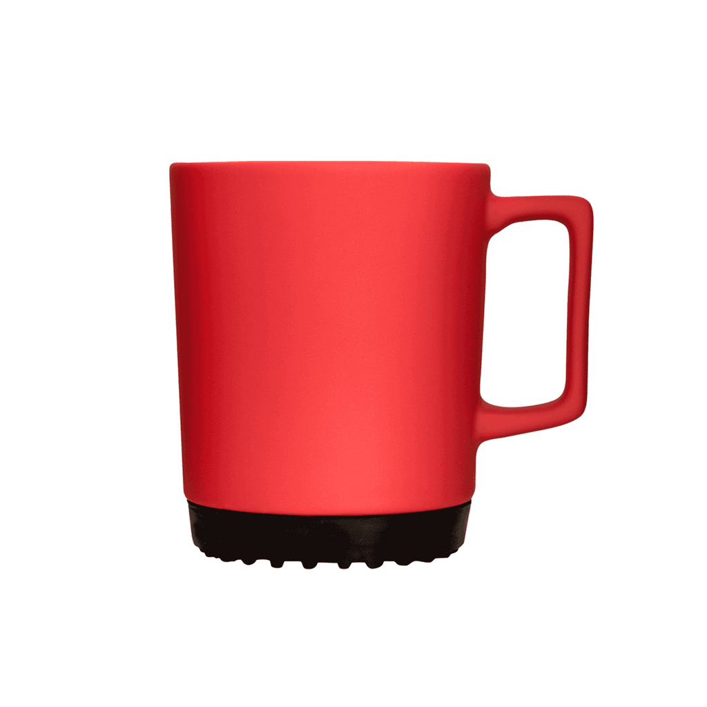 roter designer-becher mit henkel und untertasse 350ml