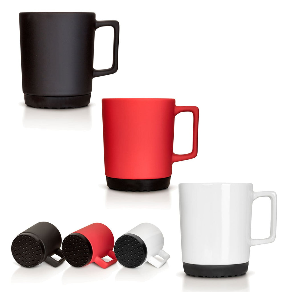 Die Softpad Tasse ist in weiß, schwarz und rot erhältlich.