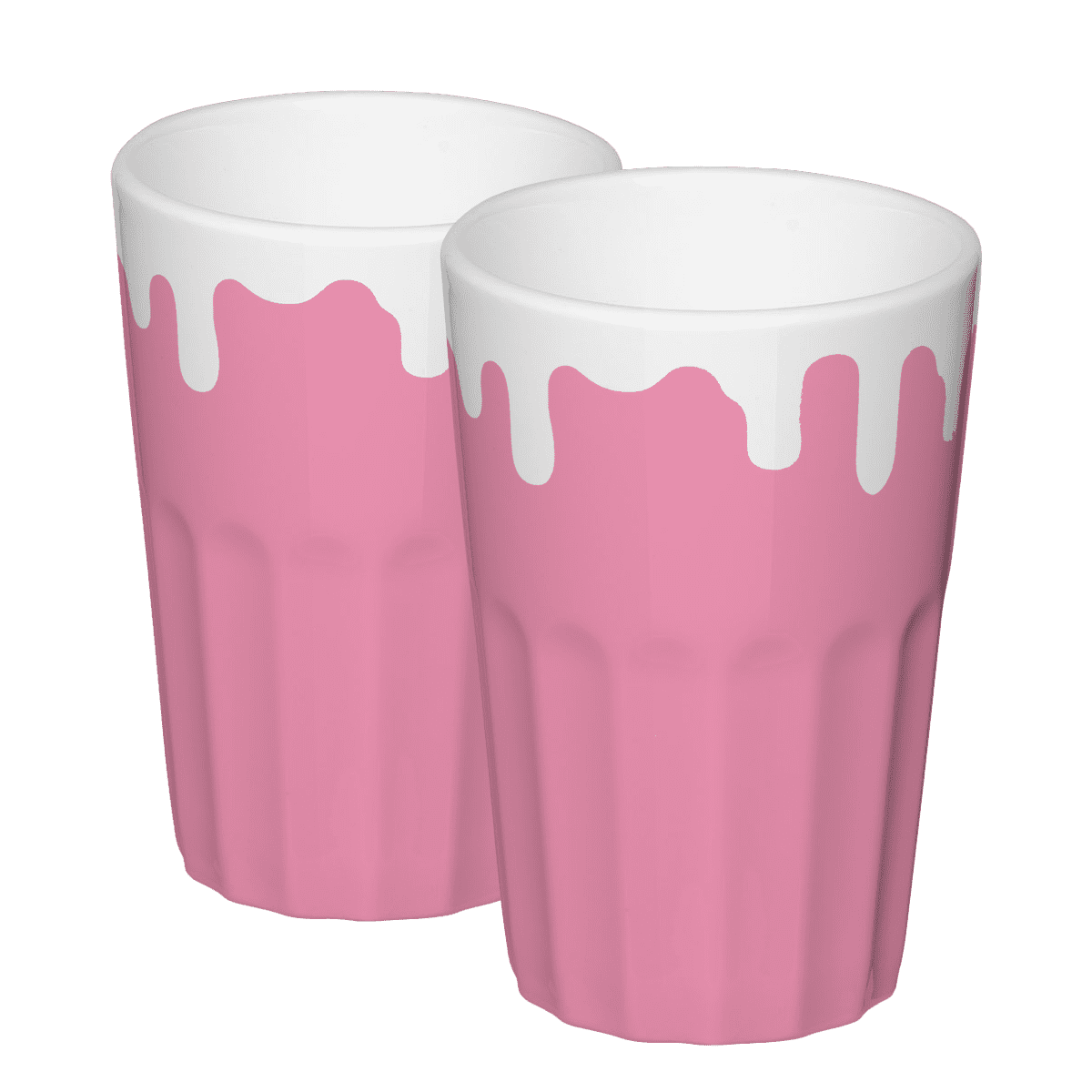 2er-Set großer Porzellan Kaffeebecher ohne Henkel in Pink 400ml