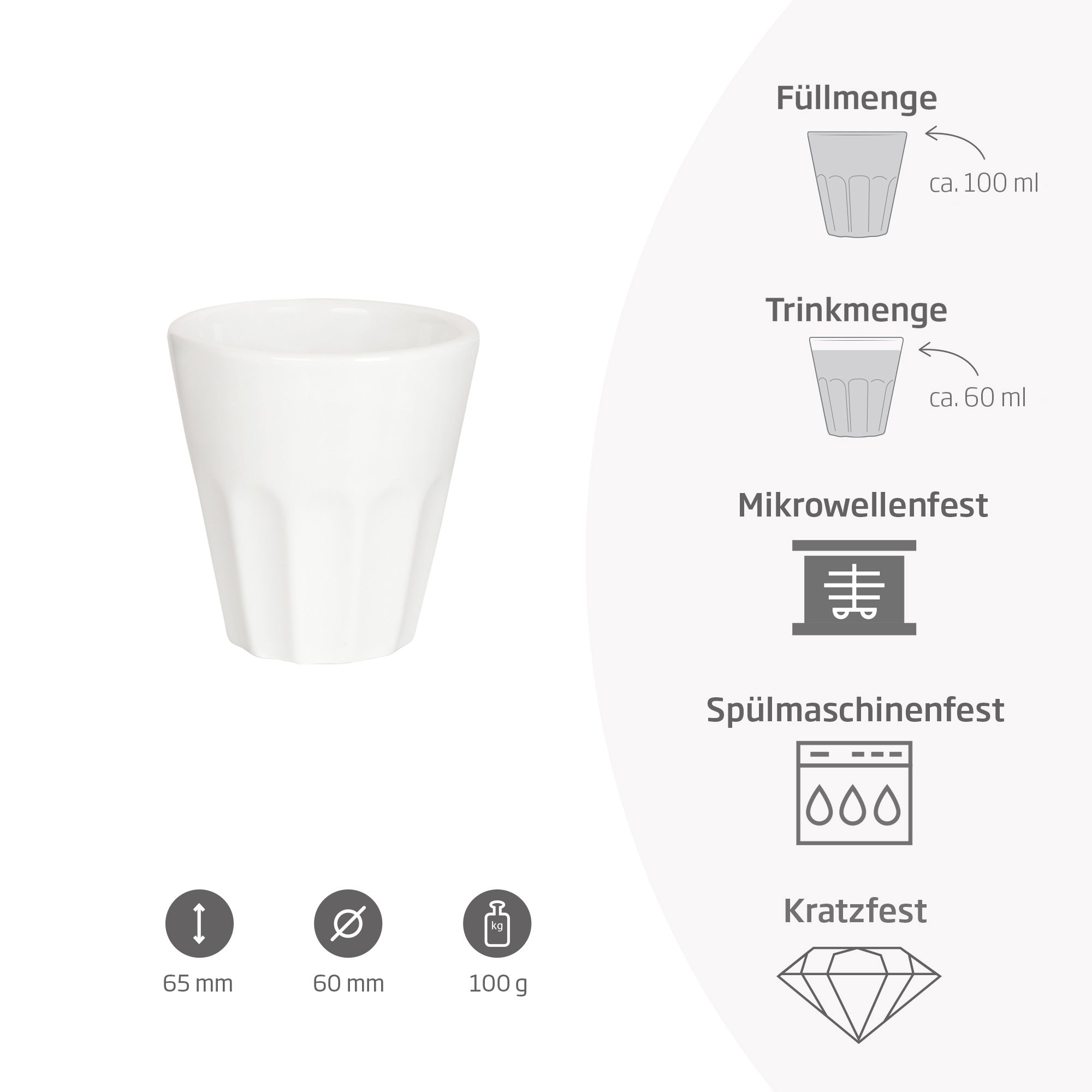 Produkteigenschaften des weißen French Taste Espressobechers