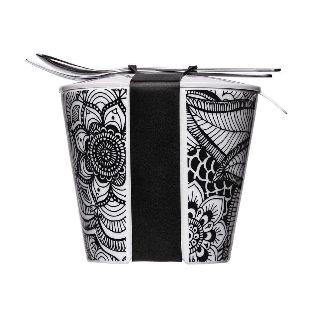eleganter lunch-becher aus porzellan in schwarz-weiss 550ml