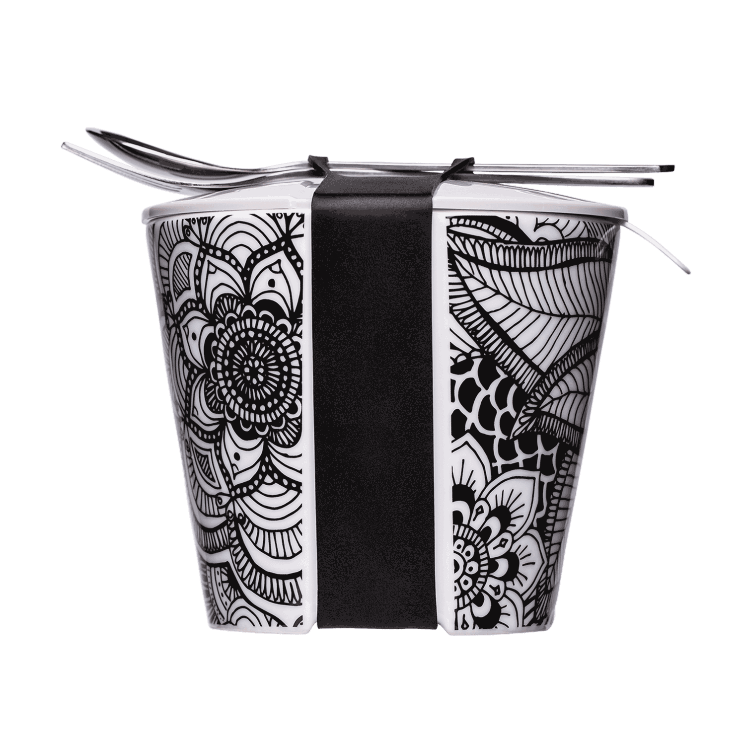 eleganter lunch-becher aus porzellan in schwarz-weiss 550ml