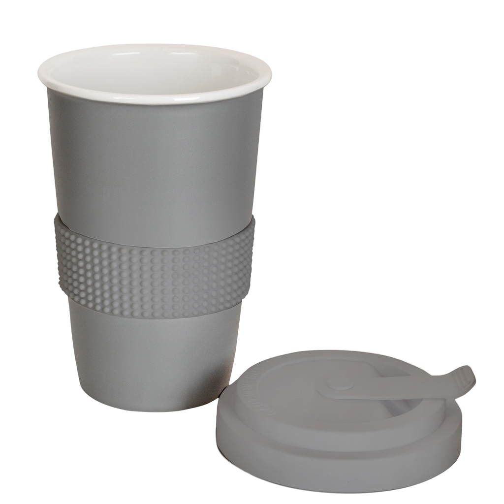auslaufsichere tee-tasse mit trinkdeckel in grau 400ml