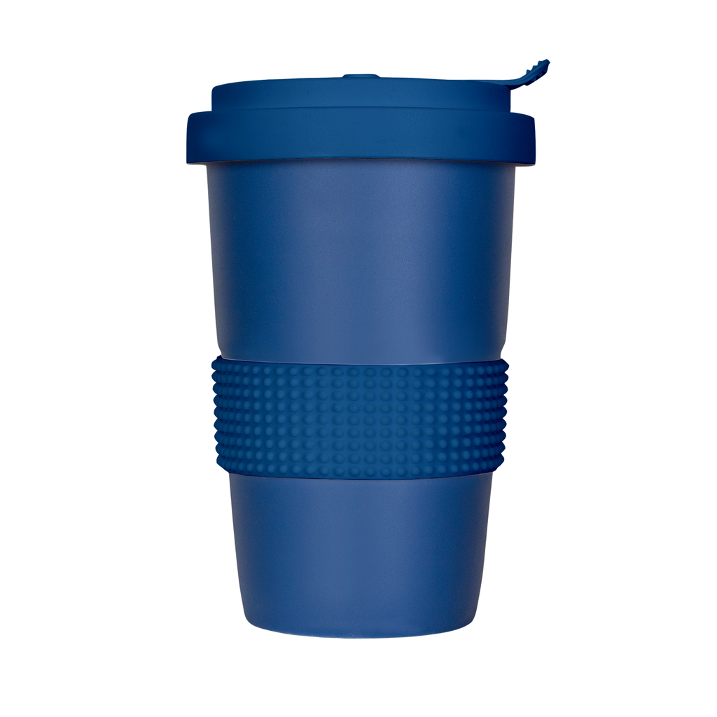 blauer isolier-becher mit blauer banderole 400ml