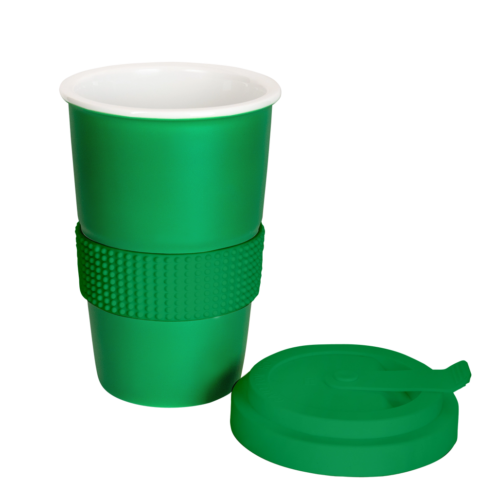 wiederverwendbare Reisetasse mit trinkdeckel in gruen 400ml