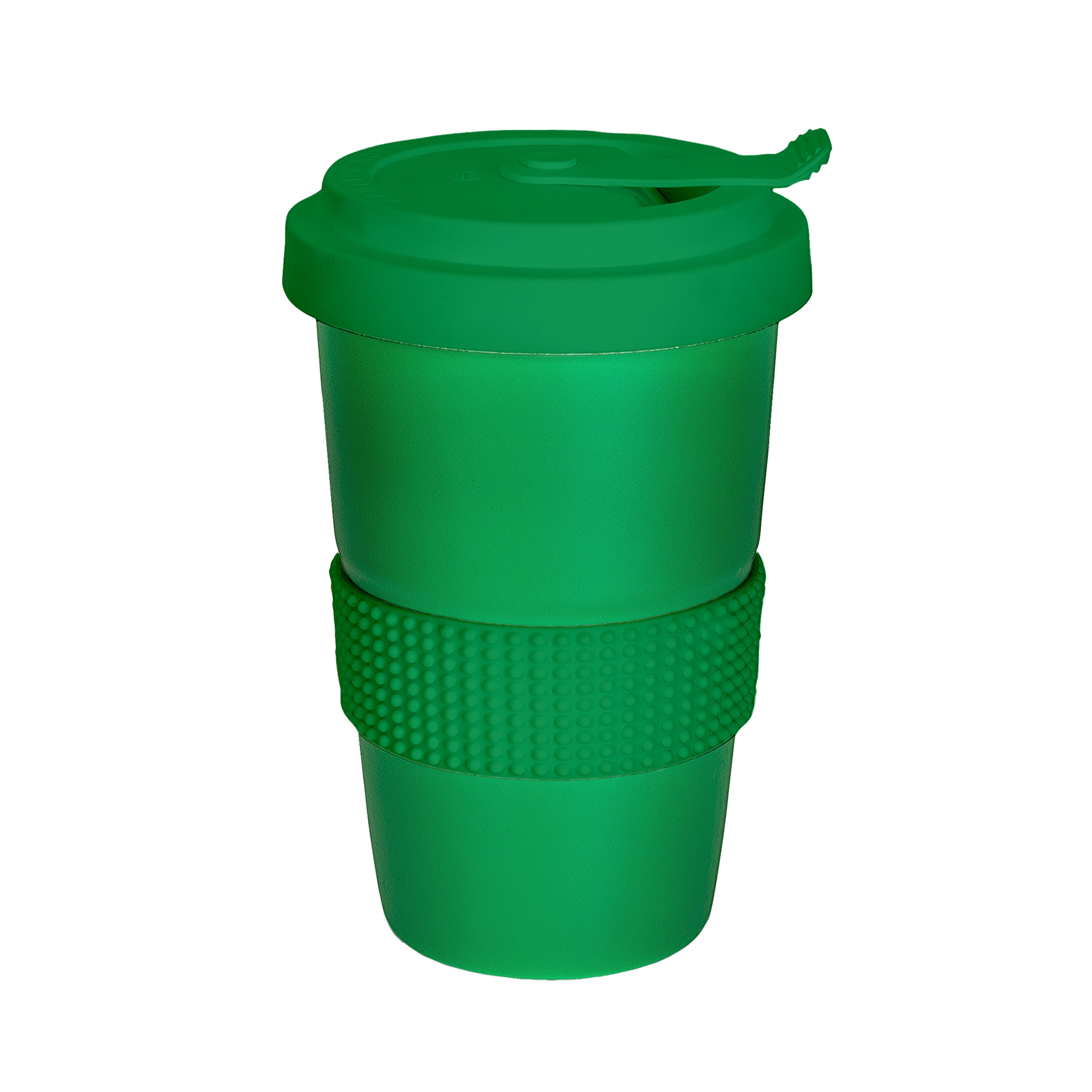 modischer coffee-2-go becher mit banderole in gruen 400ml