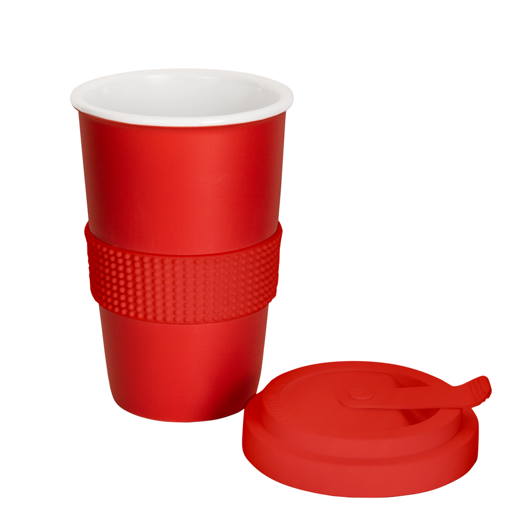 kaffee-tasse mit trinkdeckel in feuer-rot 400ml