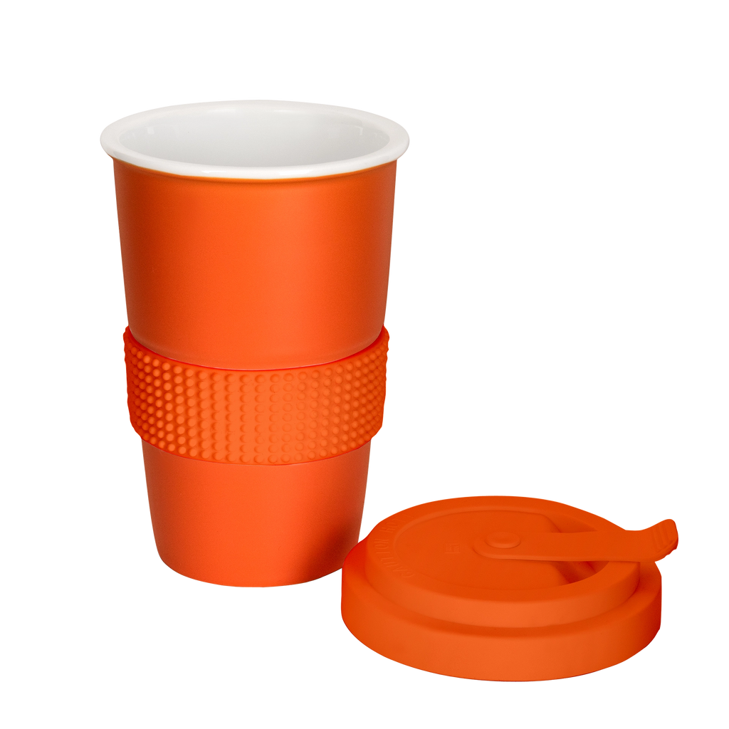 auslaufsicherer porzellan-becher  in orange 400ml