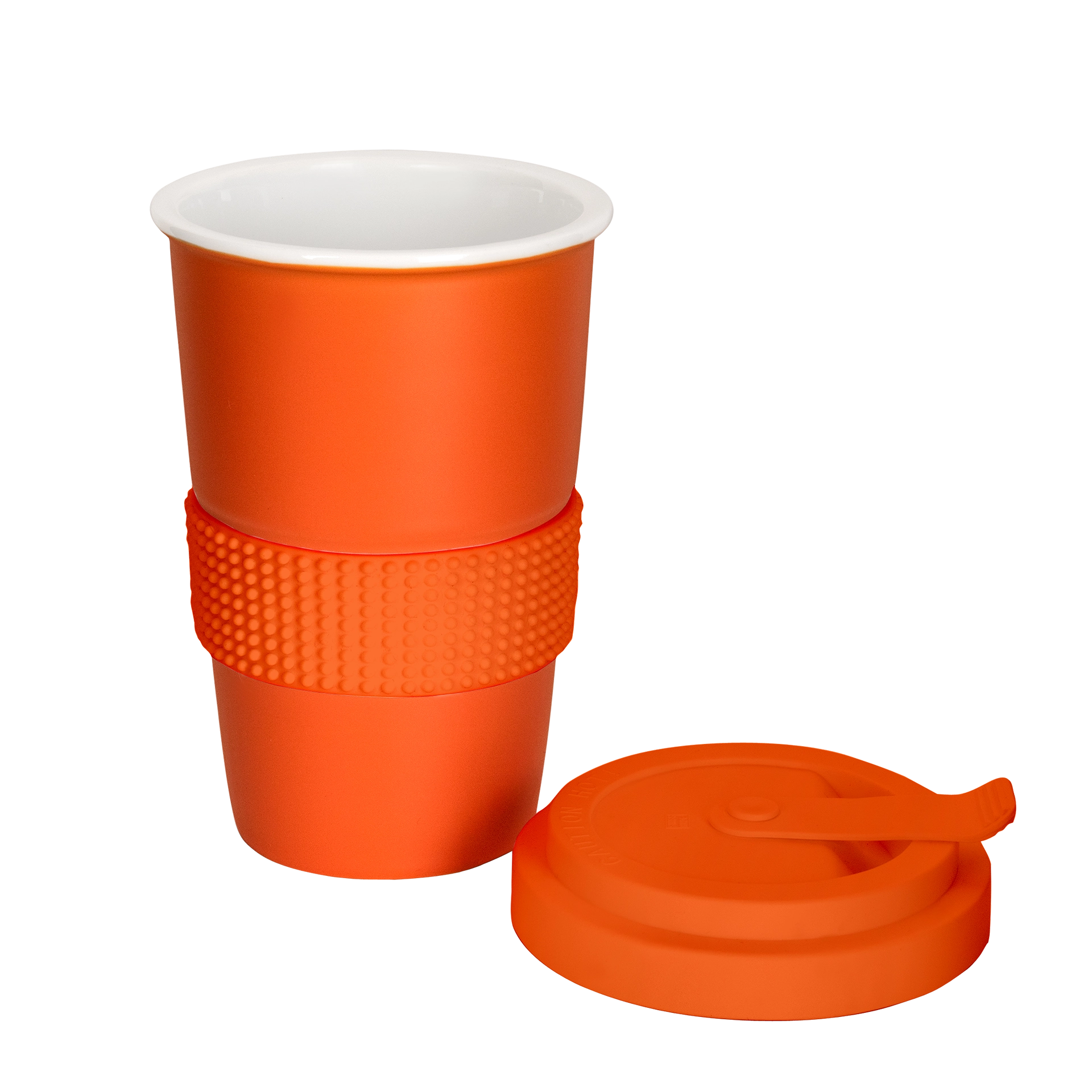 auslaufsicherer porzellan-becher  in orange 400ml