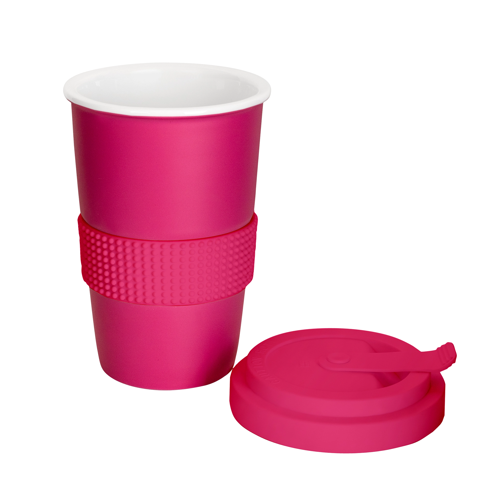 knalliger kaffeebecher mit trinkdeckel in pink 400ml