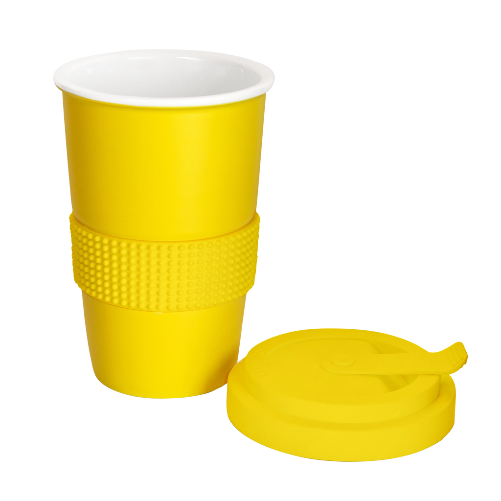 stylischer kaffee-becher in sonnen-gelb 400ml