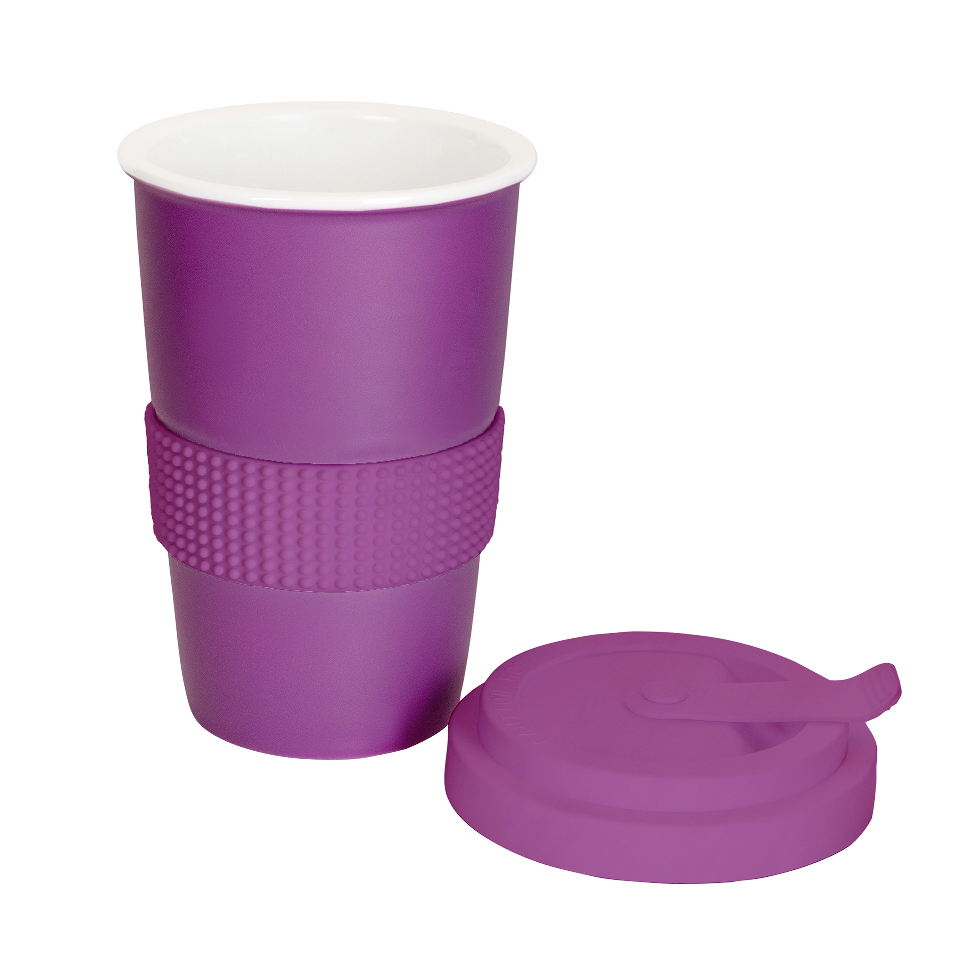 grosse tee-tasse mit trinkdeckel in lila 400ml