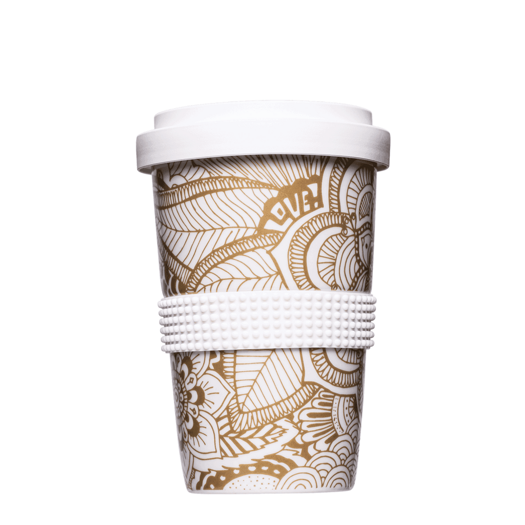 eleganter coffee-to-go becher in weiss-gold 400ml
