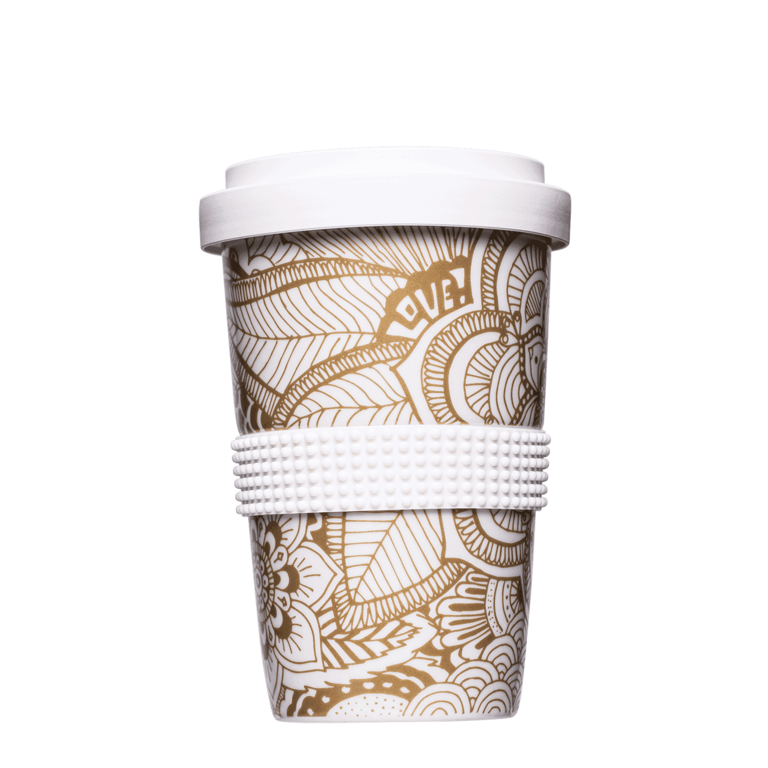 eleganter coffee-to-go becher in weiss-gold 400ml