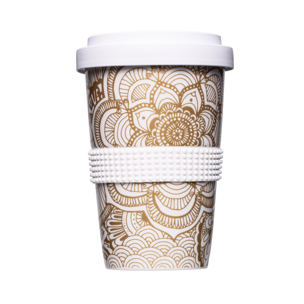 auffaelliger thermo-becher mit goldenem mandala-motiv 400ml