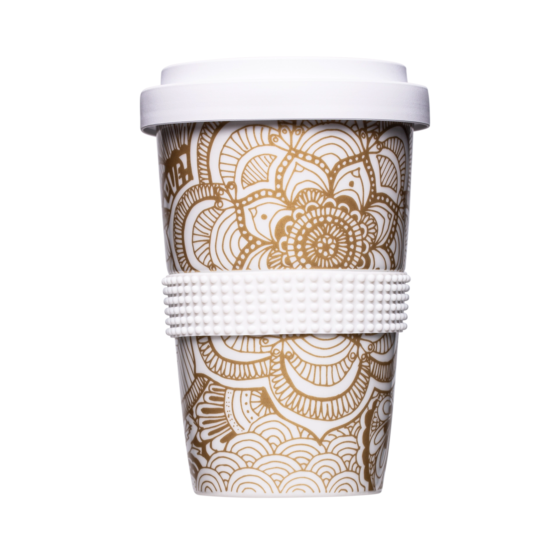 auffaelliger thermo-becher mit goldenem mandala-motiv 400ml