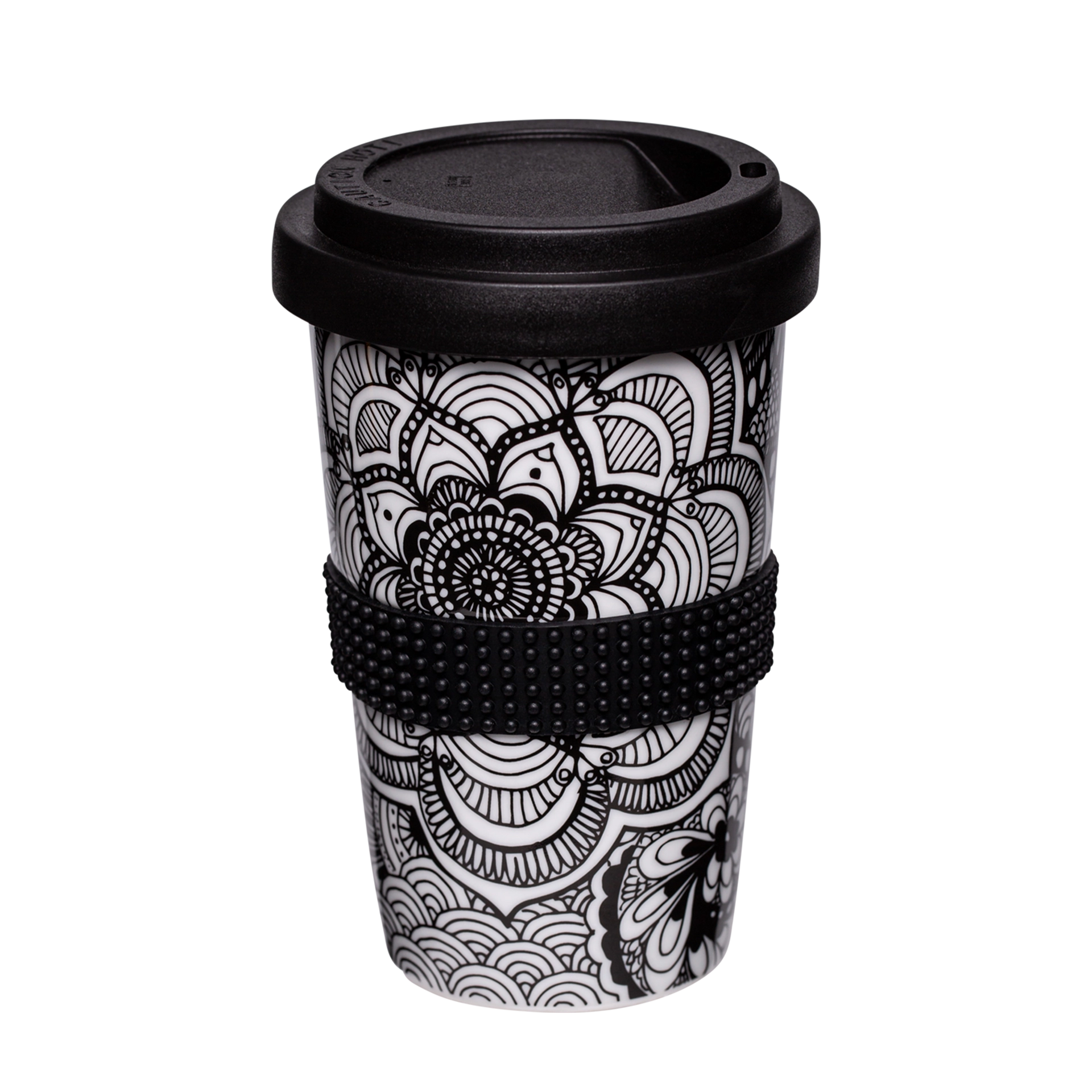 coffee2go becher mit mandala-motiv in schwarz-weiss 400ml