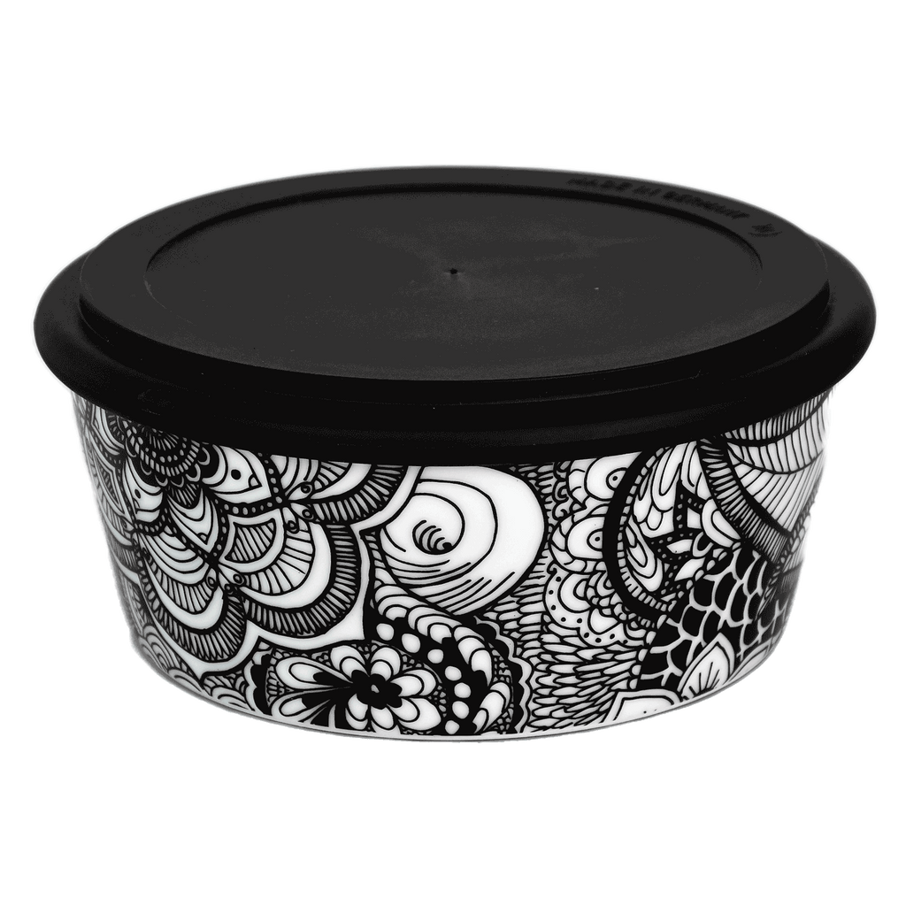 Meal Prep Bowl aus Porzellan mit Boho Druck schwarz weiß
