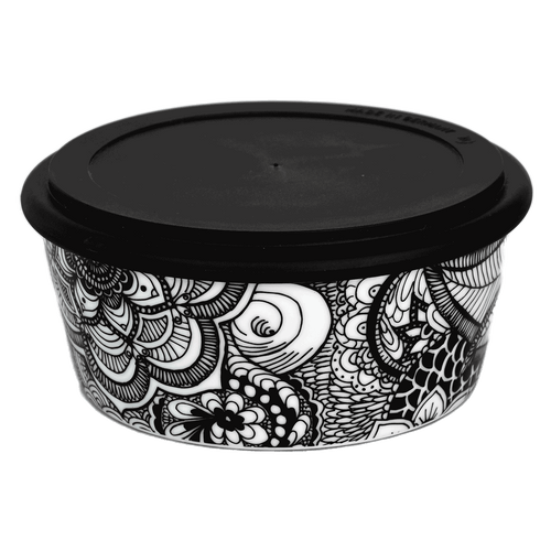 Meal Prep Bowl aus Porzellan mit Boho Druck schwarz weiß