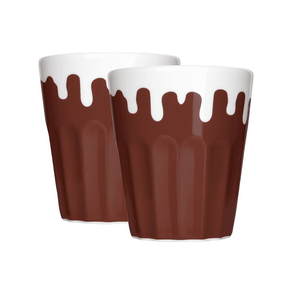 Porzellan Cappuccino Tasse ohne Henkel 2er-Set in braun 280ml - Mahlwerck Manufaktur