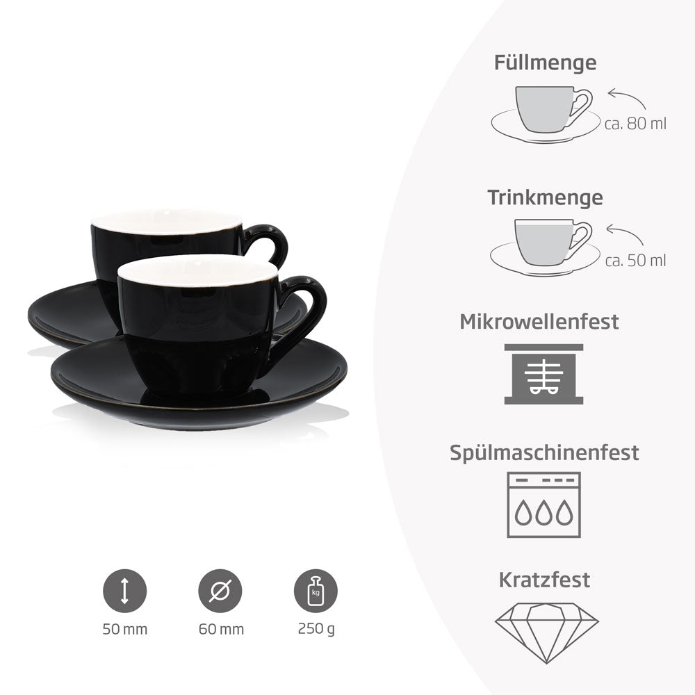 Schwarze Ristretto Tassen aus Porzellan im 2er-Set