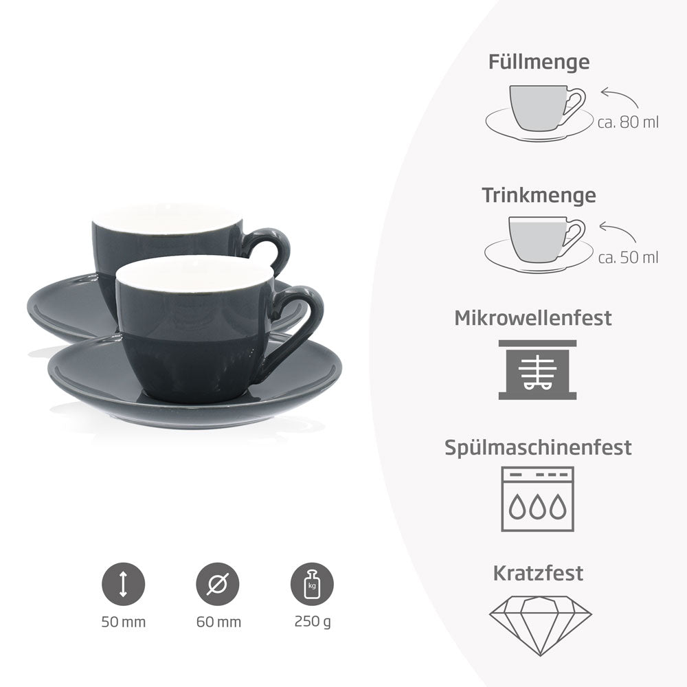 Graue Ristretto Tassen aus Porzellan im 2er-Set