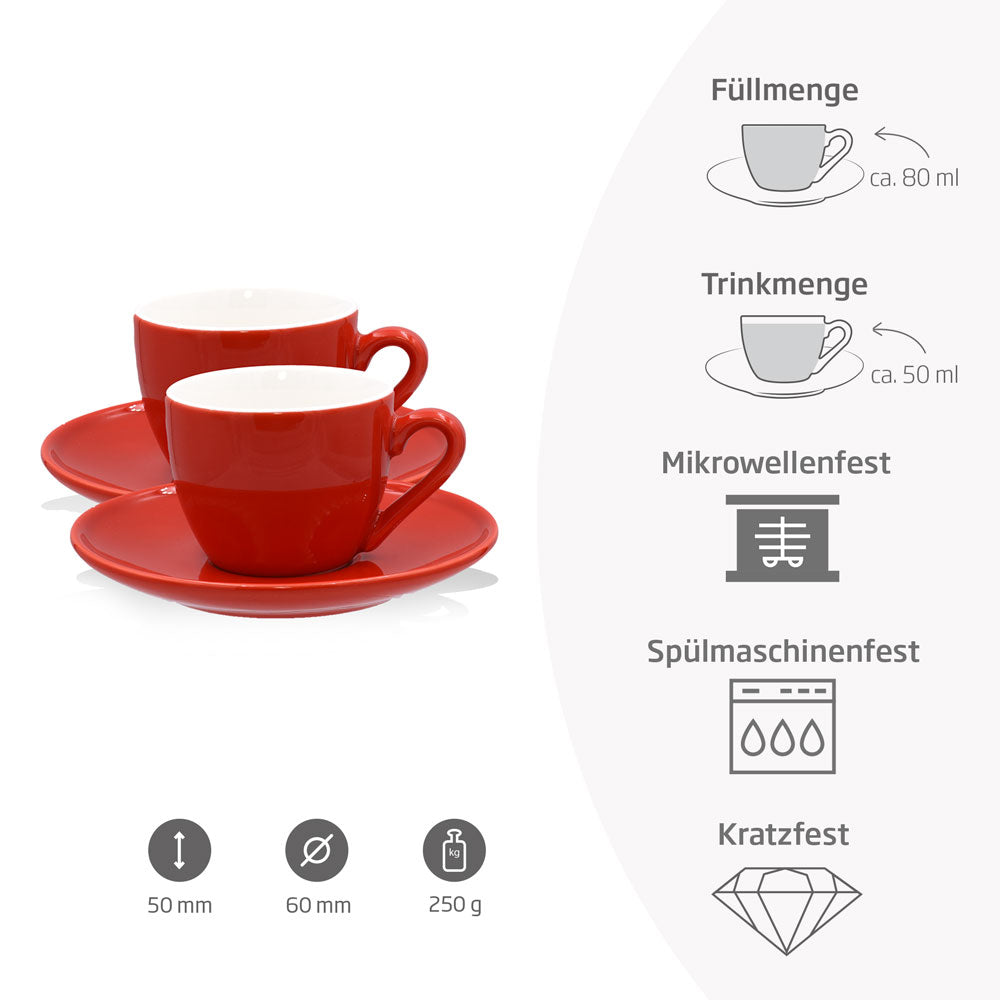 Rote Ristretto Tassen aus Porzellan im 2er-Set